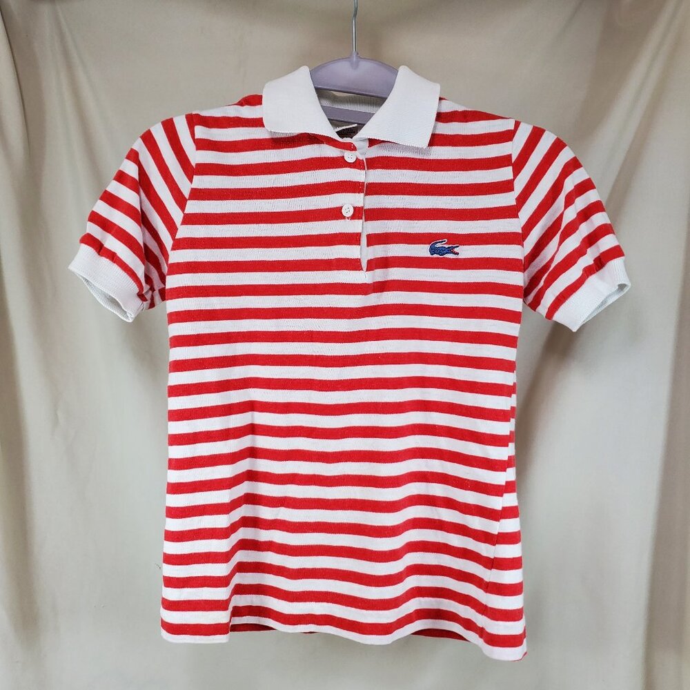 Vintage 1980's Lemon Drop Red White Striped Collared Polo Shirt IZOD LACROSTE
